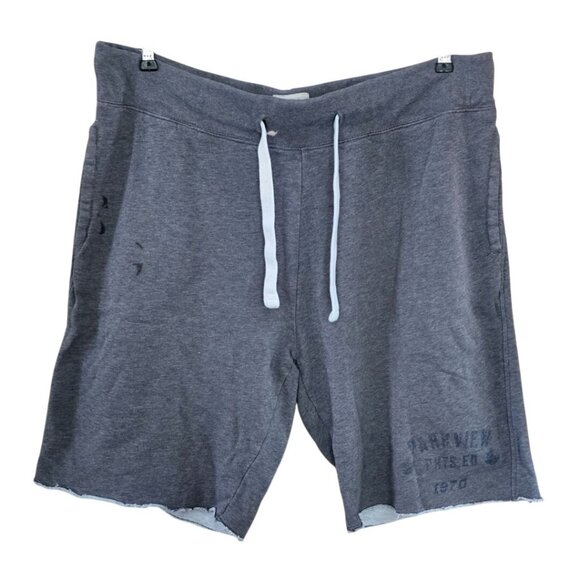 Vintage Mens Large Gray Cotton Drawstring Shorts Parkview Print gym rat workout - Picture 1 of 7
